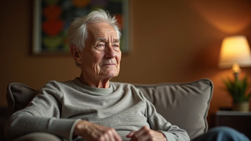 Senior person relaxing at home with feet elevated, peaceful recovery moment